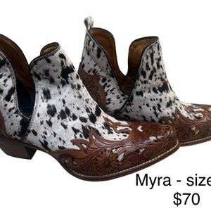Myra Cowhide Western Ankle Boots